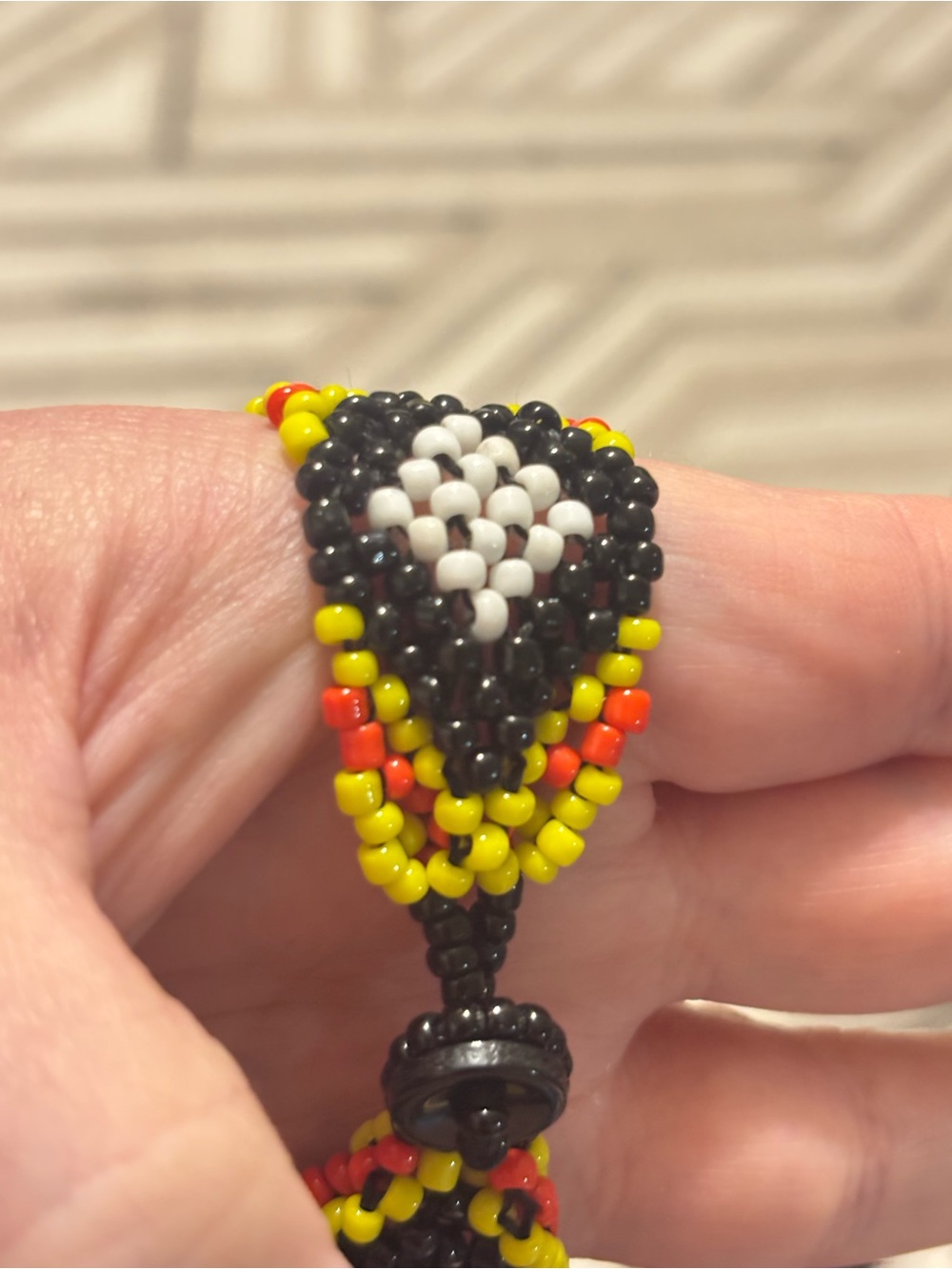 Handcrafted Orange, Yellow & Black Beaded Fringe Necklace - Picture 10 of 10
